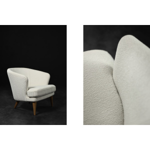 Low Mid-Century Scandinavian Modern Oak & Fabric Armchair with Rounded Backrest, 1960s