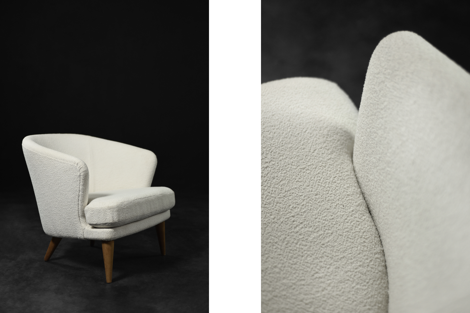 Low Mid-Century Scandinavian Modern Oak & Fabric Armchair with Rounded Backrest, 1960s