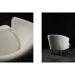 Low Mid-Century Scandinavian Modern Oak & Fabric Armchair with Rounded Backrest, 1960s