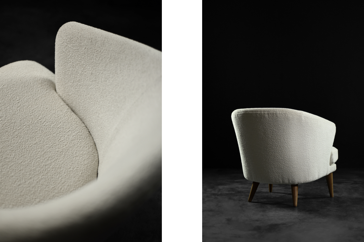 Low Mid-Century Scandinavian Modern Oak & Fabric Armchair with Rounded Backrest, 1960s