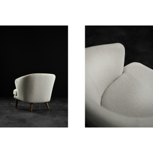 Low Mid-Century Scandinavian Modern Oak & Fabric Armchair with Rounded Backrest, 1960s