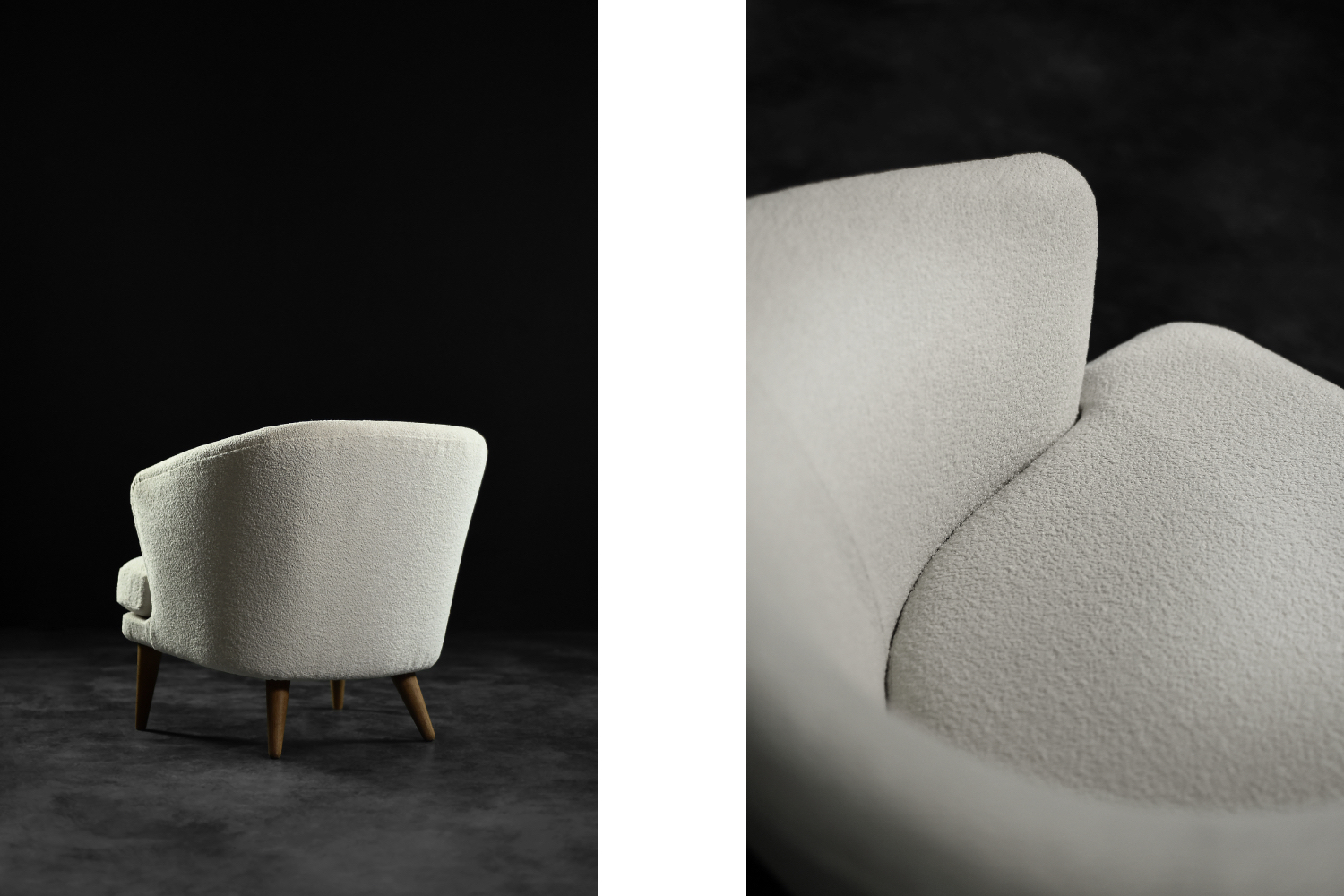Low Mid-Century Scandinavian Modern Oak & Fabric Armchair with Rounded Backrest, 1960s
