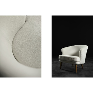 Low Mid-Century Scandinavian Modern Oak & Fabric Armchair with Rounded Backrest, 1960s