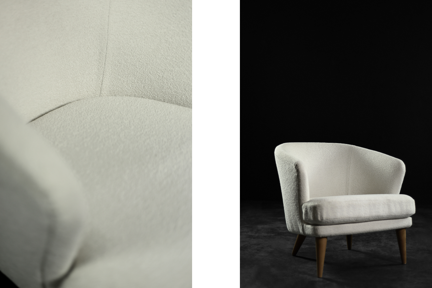 Low Mid-Century Scandinavian Modern Oak & Fabric Armchair with Rounded Backrest, 1960s
