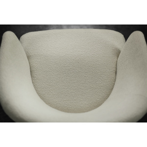 Low Mid-Century Scandinavian Modern Oak & Fabric Armchair with Rounded Backrest, 1960s