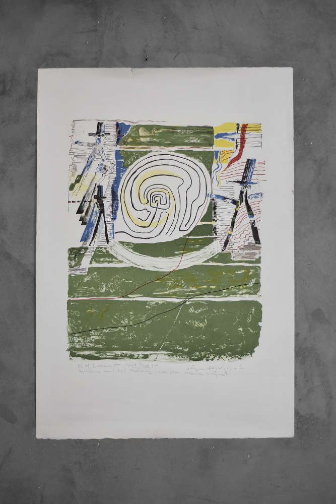 Color Lithograph by Jörgen Fogelqvist, Composition with figures, 1977