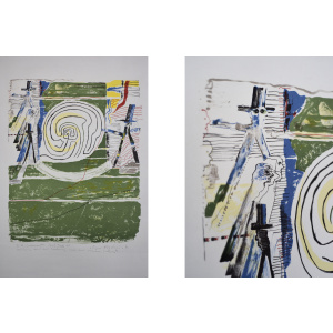 Color Lithograph by Jörgen Fogelqvist, Composition with figures, 1977