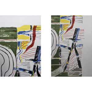 Color Lithograph by Jörgen Fogelqvist, Composition with figures, 1977