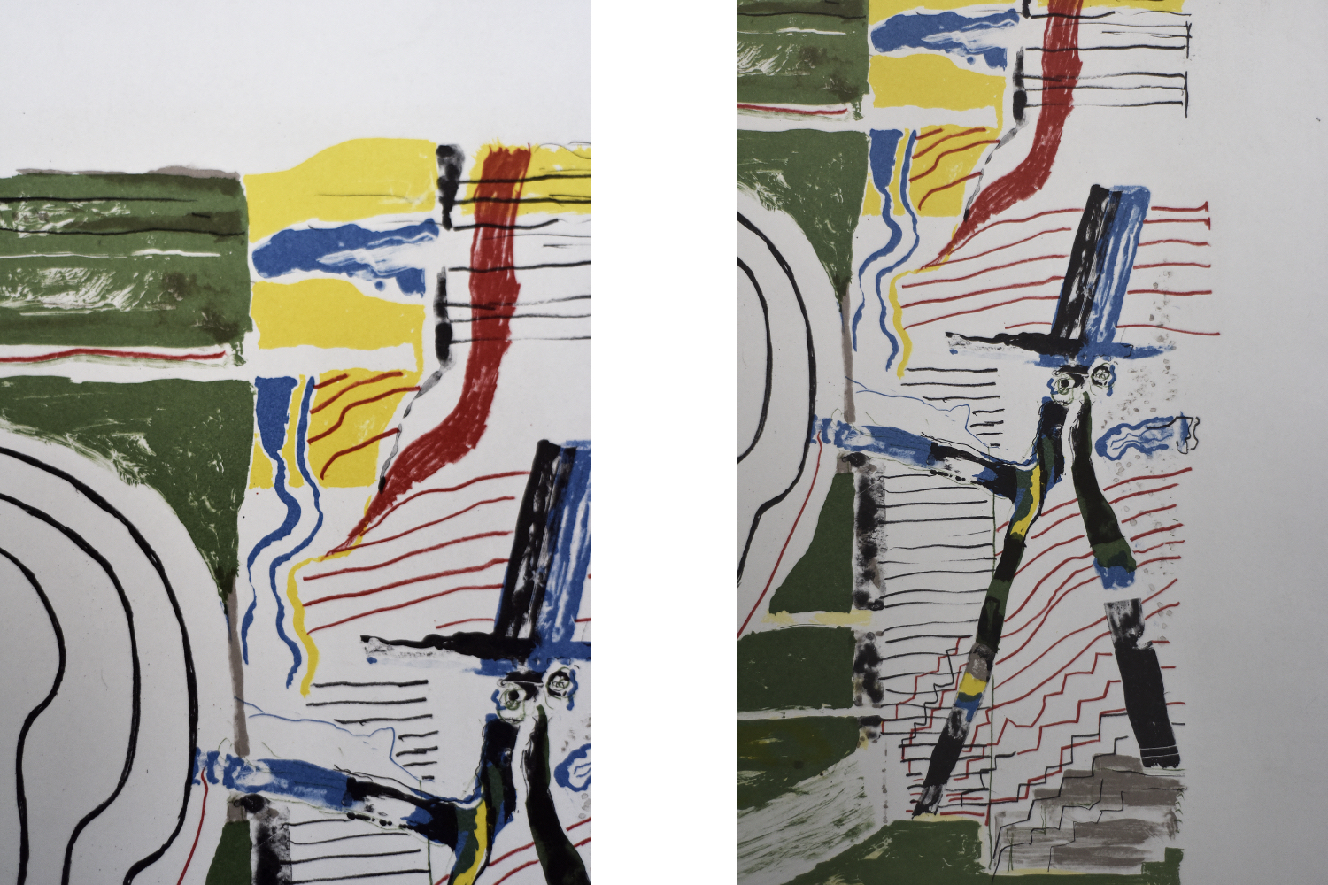 Color Lithograph by Jörgen Fogelqvist, Composition with figures, 1977