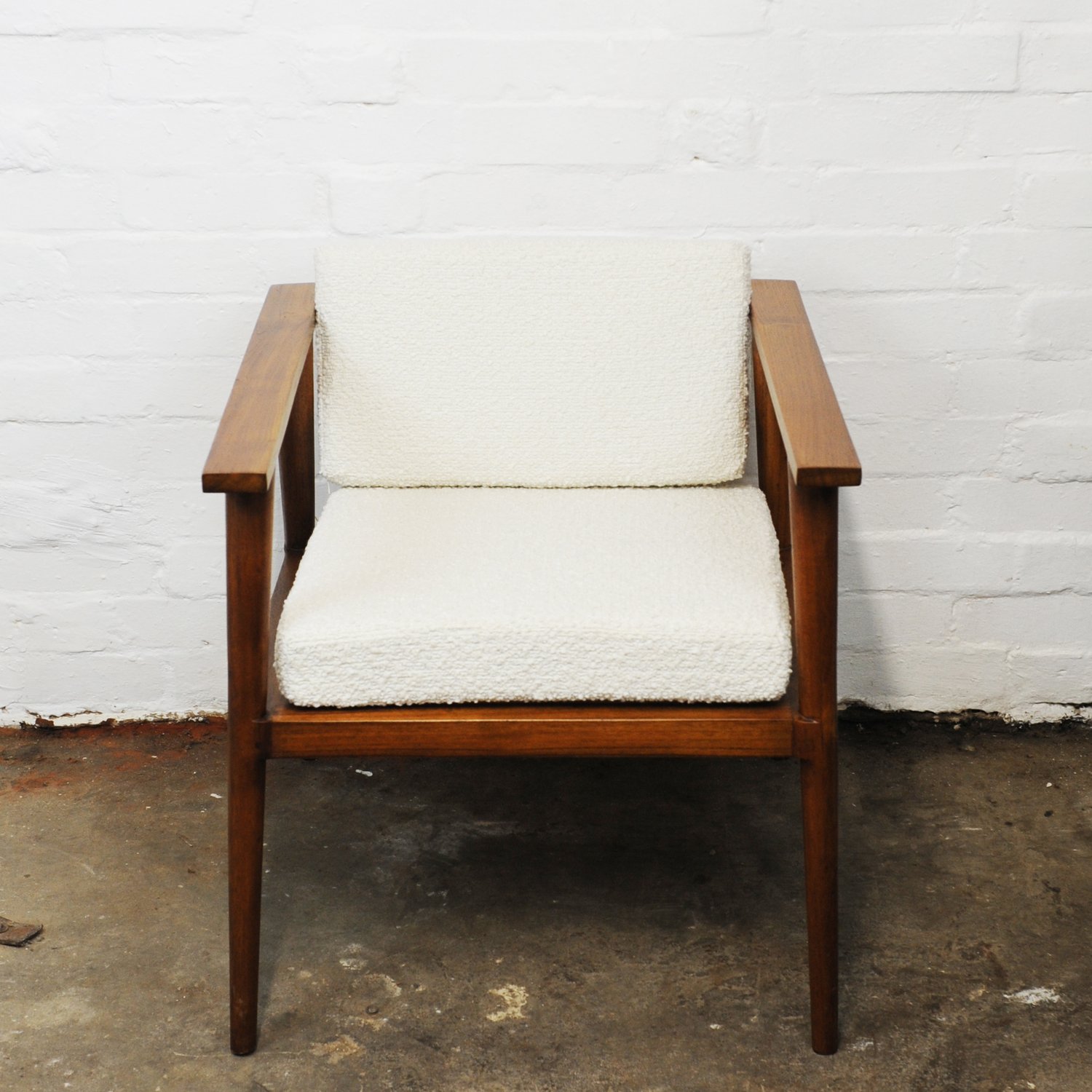 Vintage Teak & Boucle Angular Armchair, 1960s