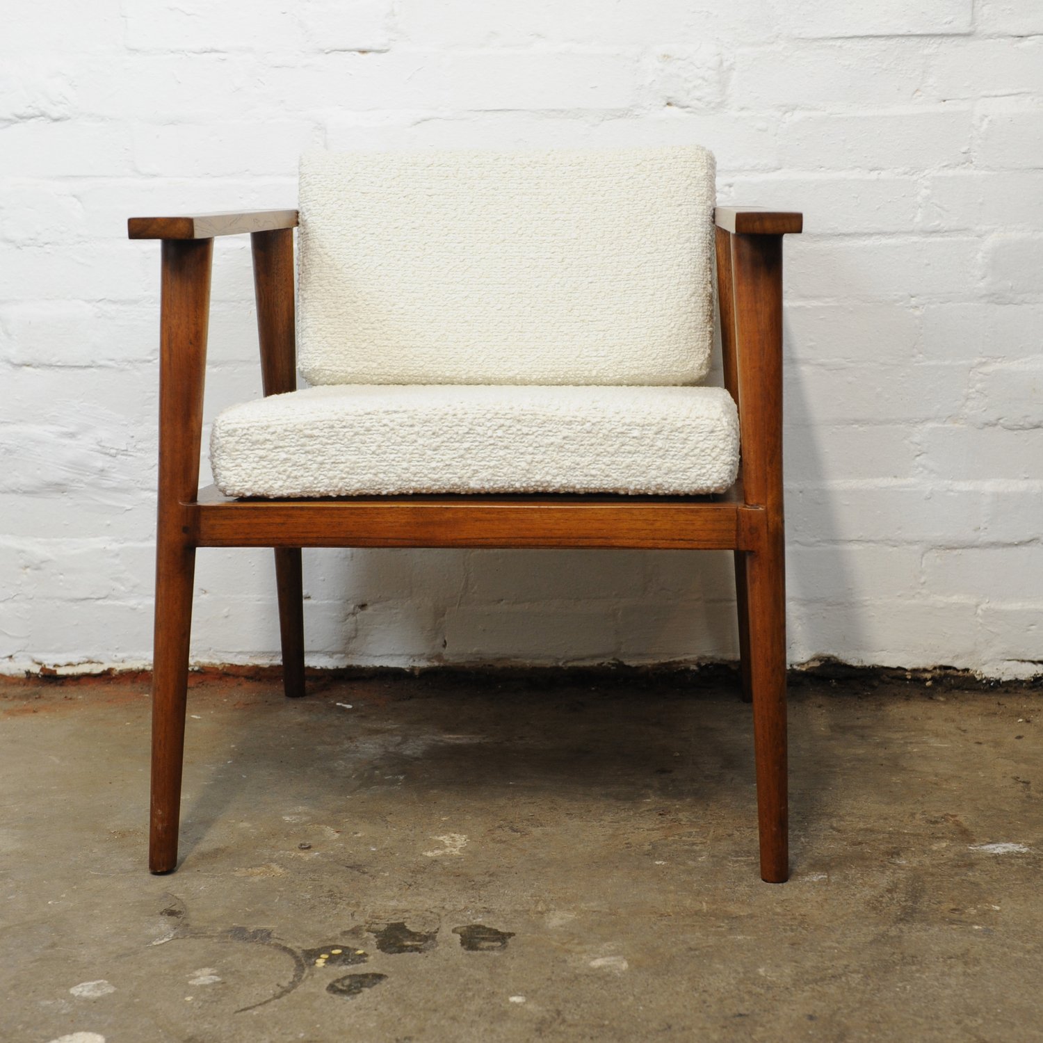 Vintage Teak & Boucle Angular Armchair, 1960s