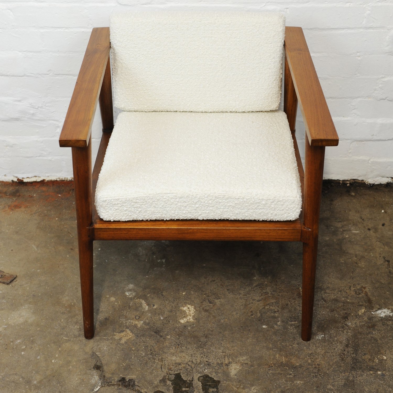 Vintage Teak & Boucle Angular Armchair, 1960s