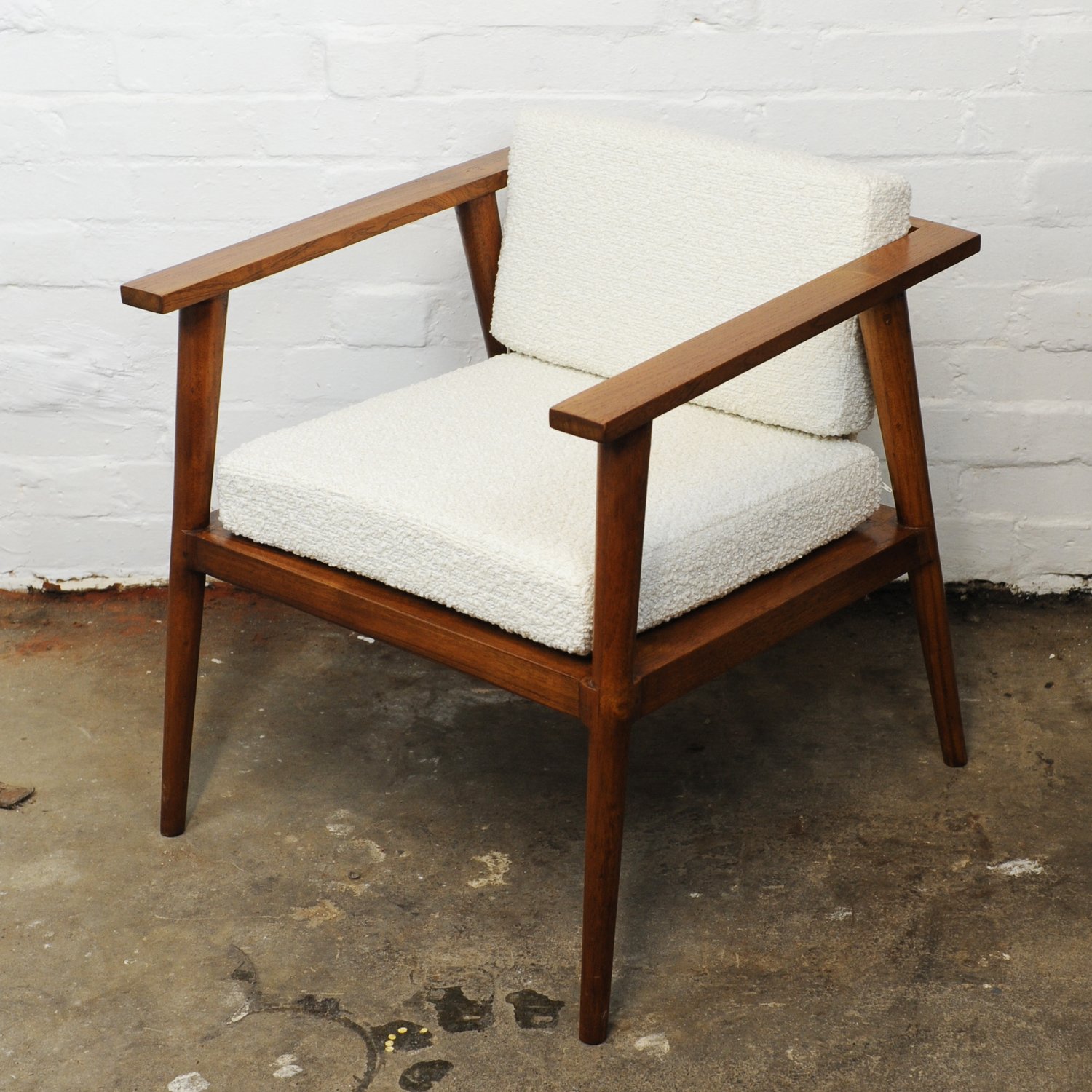 Vintage Teak & Boucle Angular Armchair, 1960s