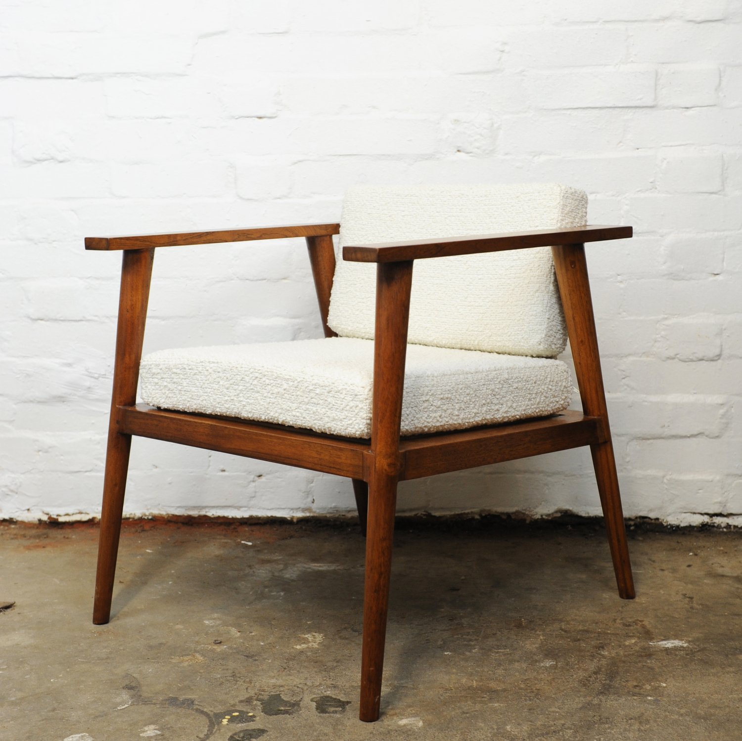 Vintage Teak & Boucle Angular Armchair, 1960s
