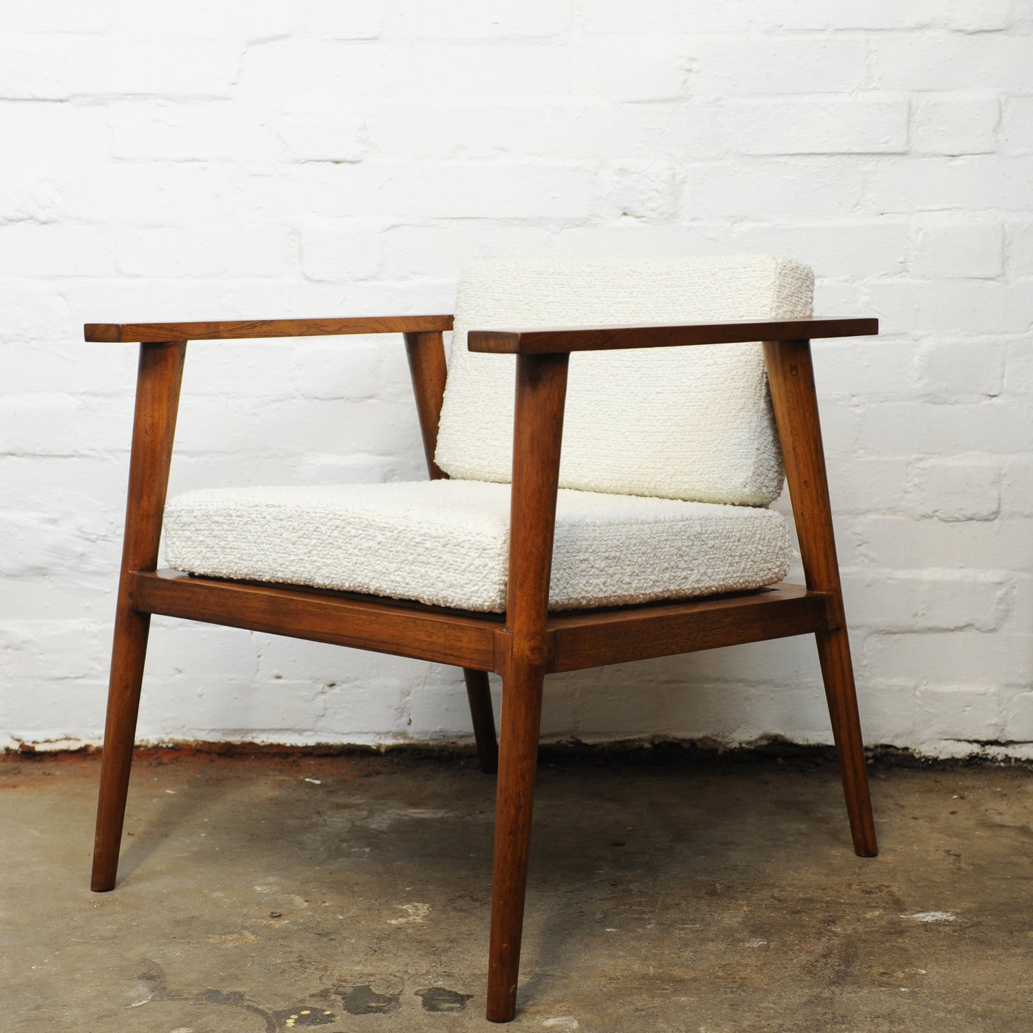 Vintage Teak & Boucle Angular Armchair, 1960s