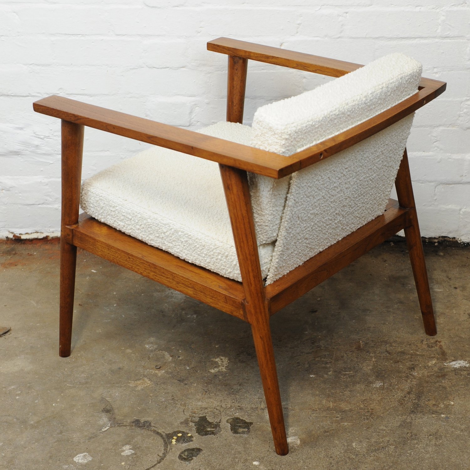 Vintage Teak & Boucle Angular Armchair, 1960s