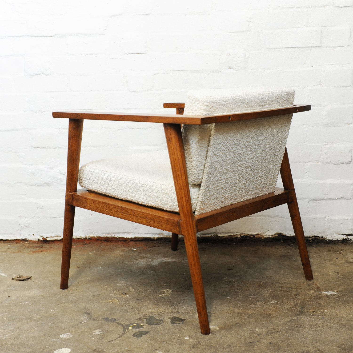 Vintage Teak & Boucle Angular Armchair, 1960s