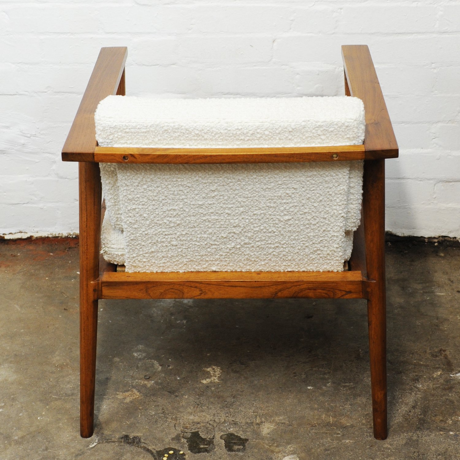 Vintage Teak & Boucle Angular Armchair, 1960s