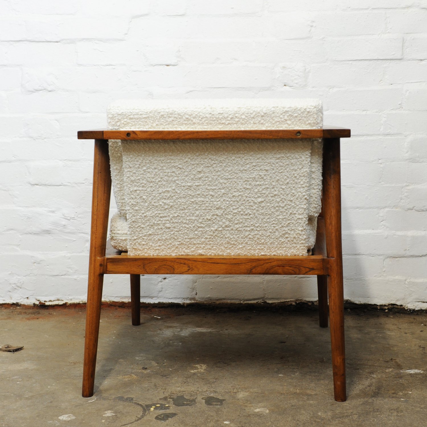 Vintage Teak & Boucle Angular Armchair, 1960s