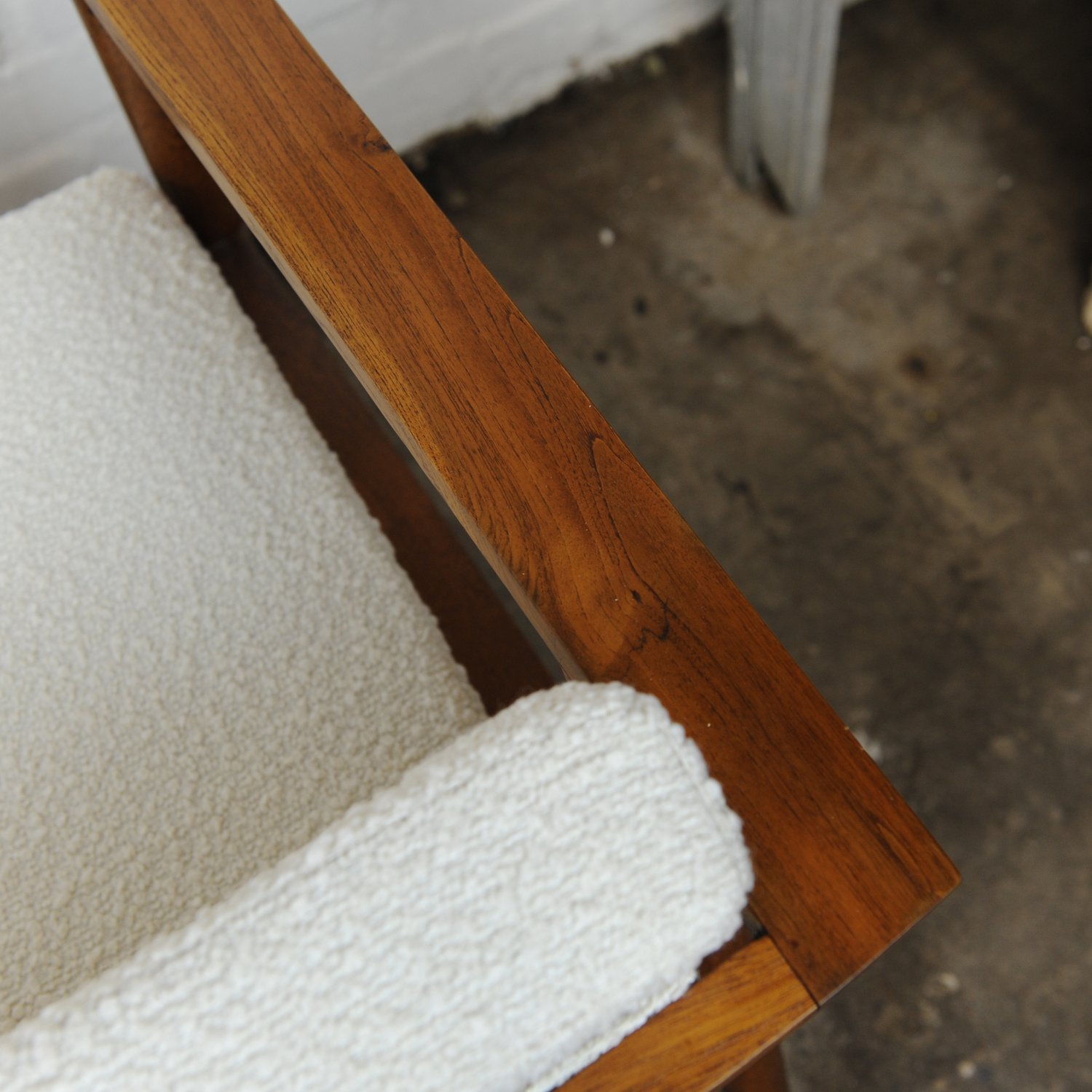 Vintage Teak & Boucle Angular Armchair, 1960s