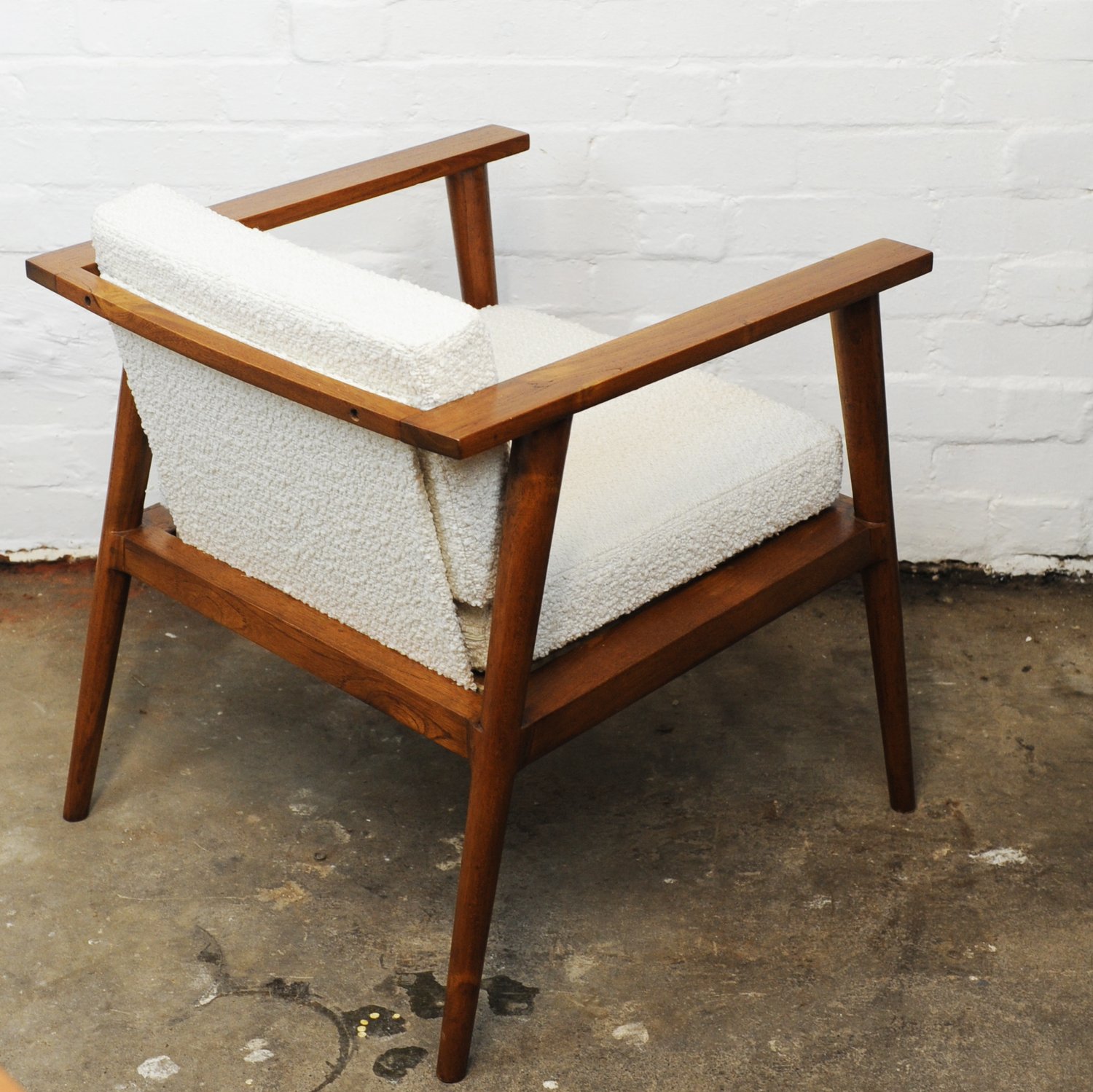 Vintage Teak & Boucle Angular Armchair, 1960s