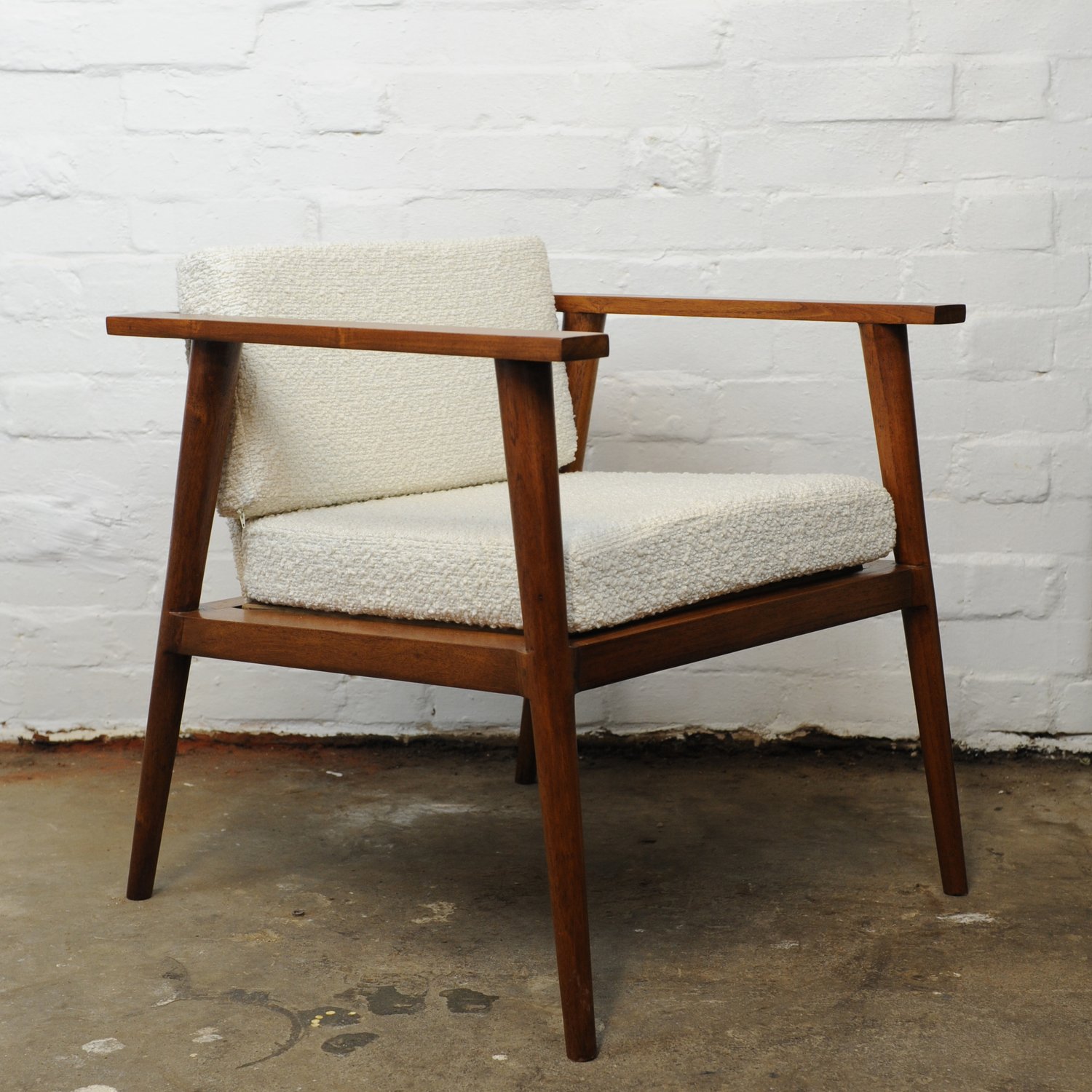 Vintage Teak & Boucle Angular Armchair, 1960s