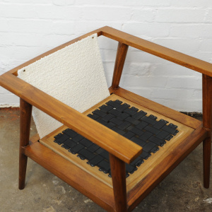 Vintage Teak & Boucle Angular Armchair, 1960s