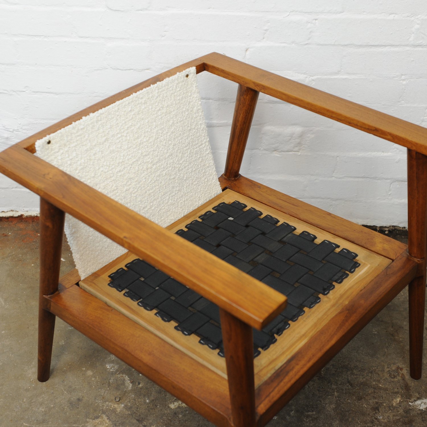 Vintage Teak & Boucle Angular Armchair, 1960s