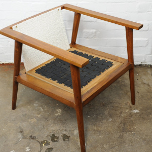 Vintage Teak & Boucle Angular Armchair, 1960s