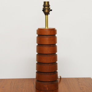 Vintage Teak & Brass Table Lamp With Turned Rings, 1960s