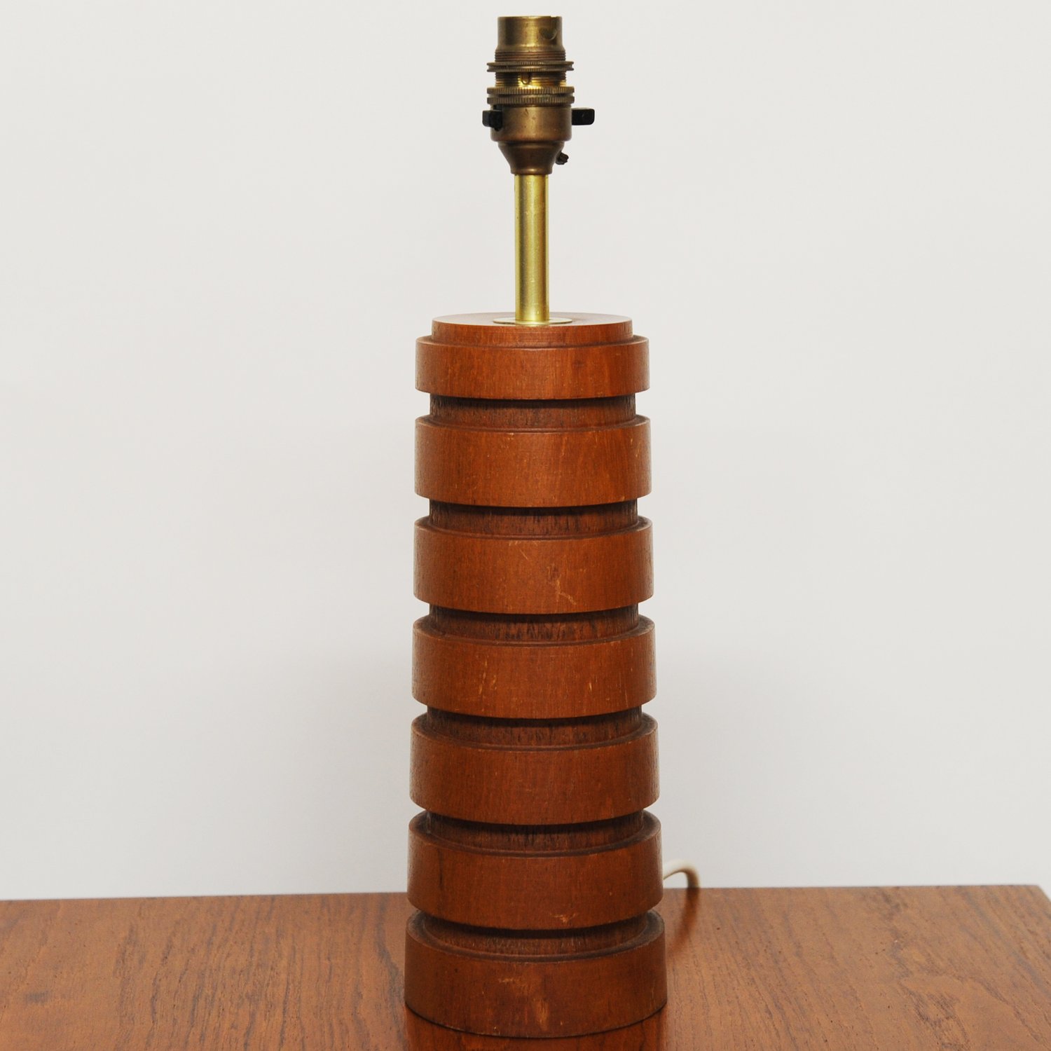 Vintage Teak & Brass Table Lamp With Turned Rings, 1960s