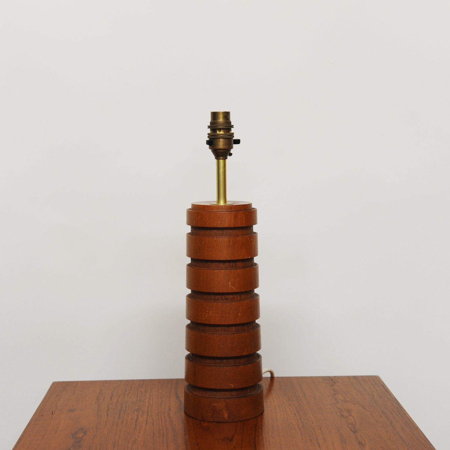 Vintage Teak & Brass Table Lamp With Turned Rings, 1960s