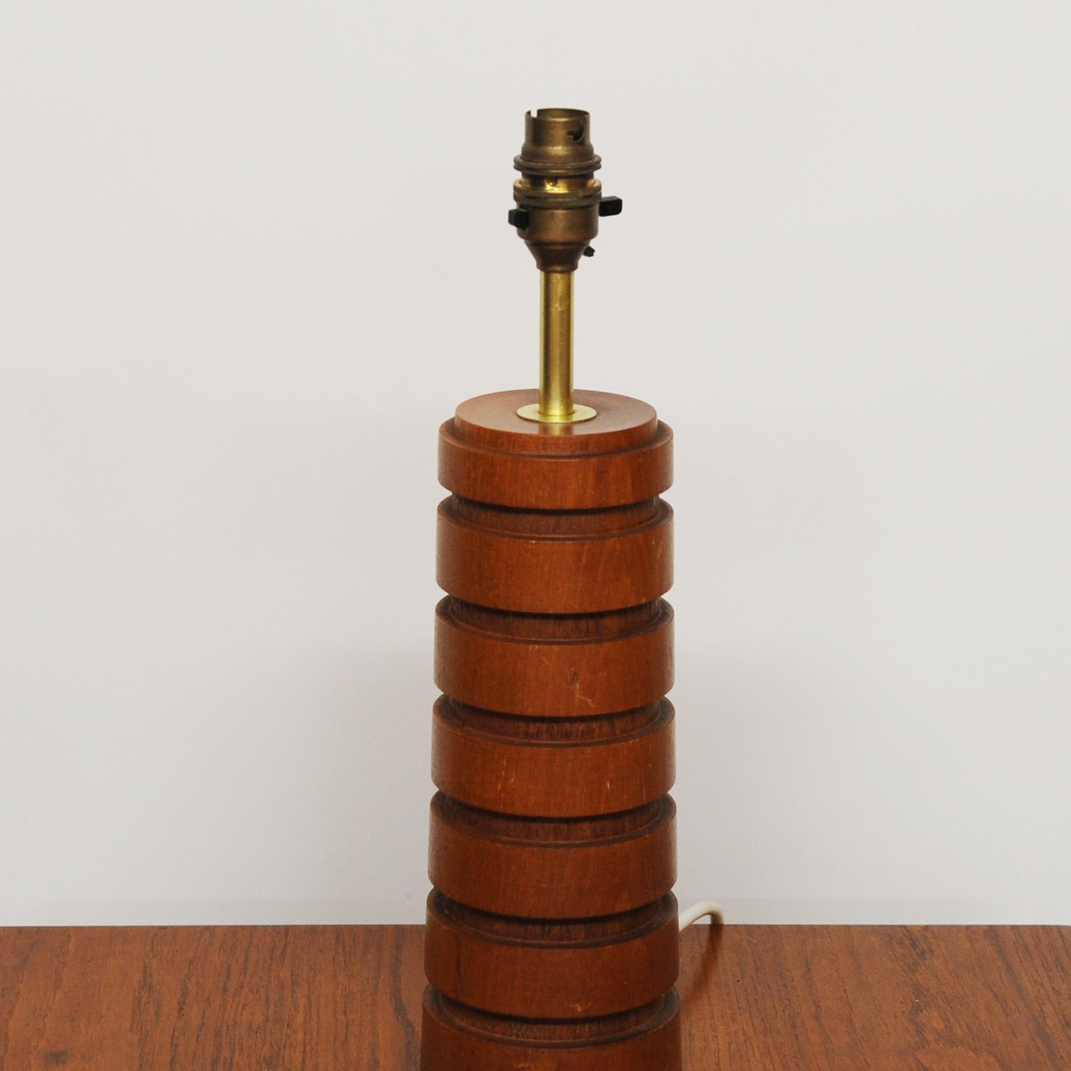 Vintage Teak & Brass Table Lamp With Turned Rings, 1960s