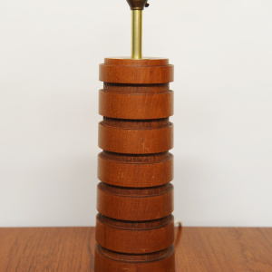 Vintage Teak & Brass Table Lamp With Turned Rings, 1960s