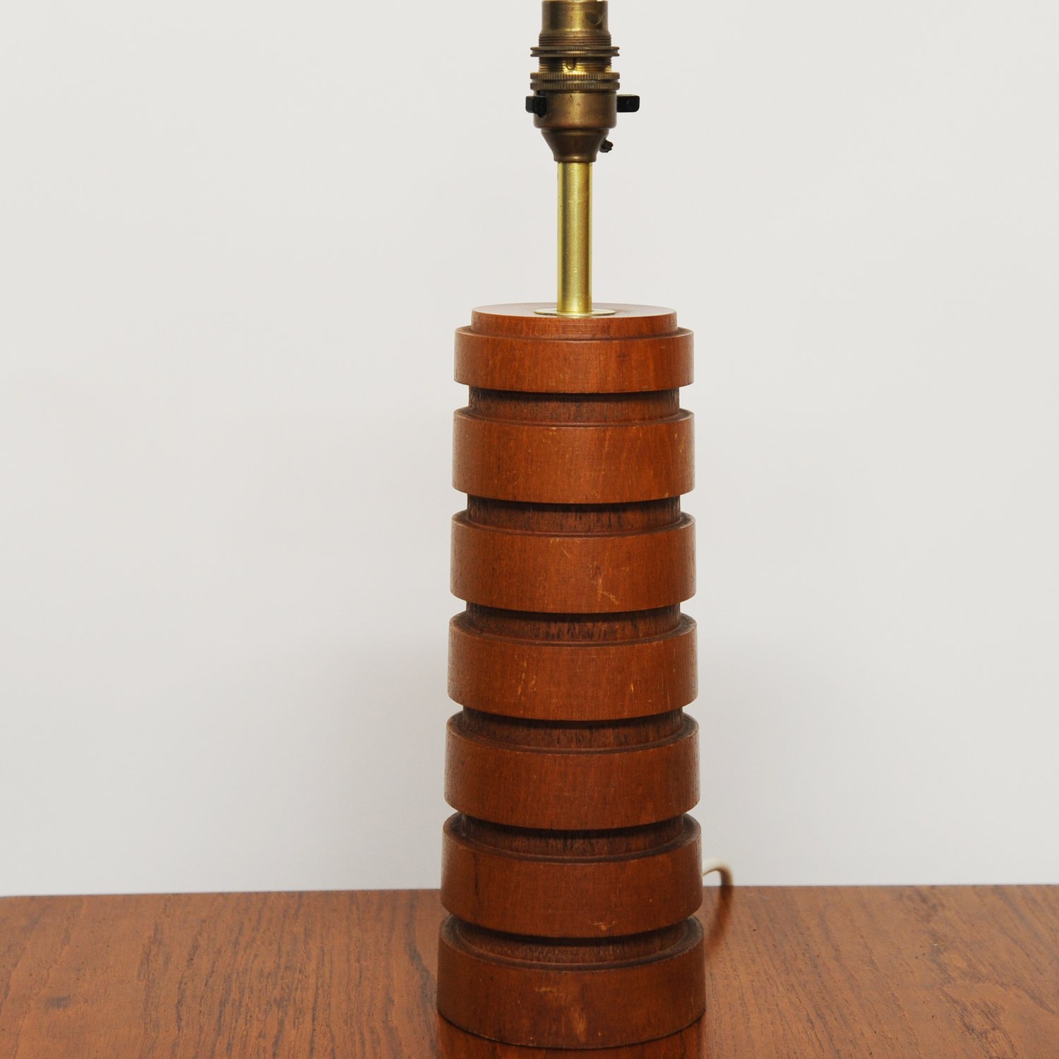 Vintage Teak & Brass Table Lamp With Turned Rings, 1960s