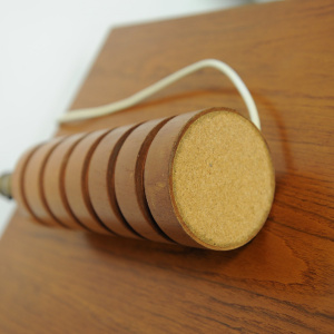 Vintage Teak & Brass Table Lamp With Turned Rings, 1960s