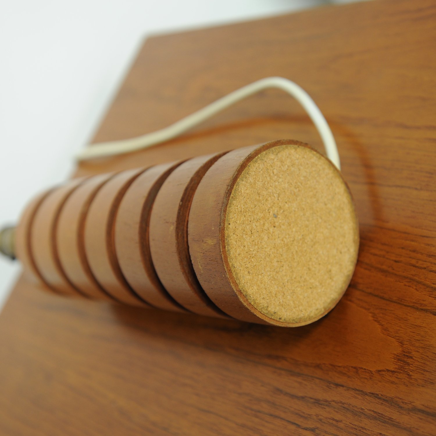 Vintage Teak & Brass Table Lamp With Turned Rings, 1960s