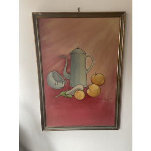 Vintage Still Life Of Fruit And Coffee Pot