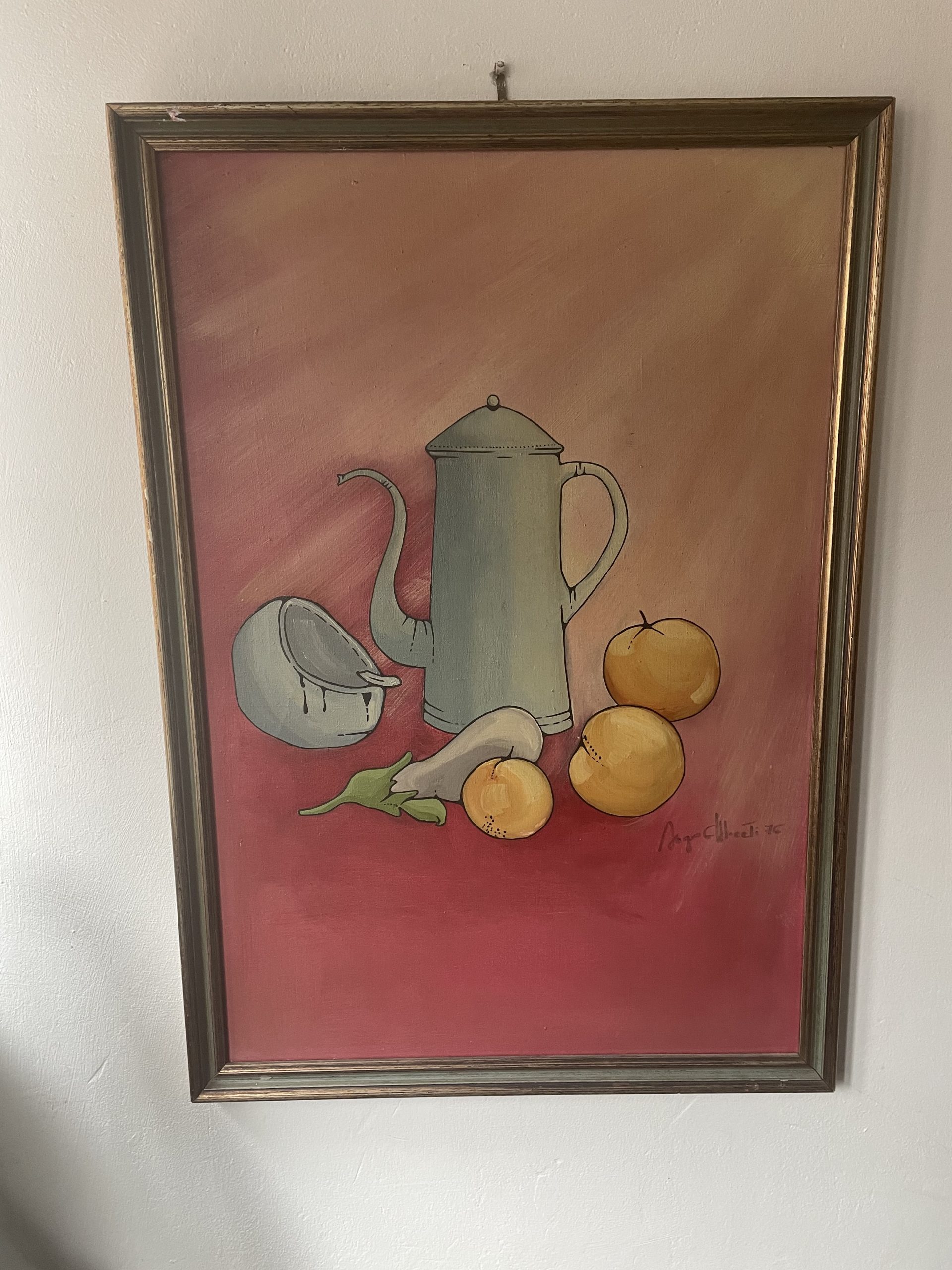 Vintage Still Life Of Fruit And Coffee Pot