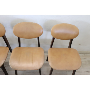 Dining Chairs in Beech Wood and Faux Leather, 1960s, Set of 6