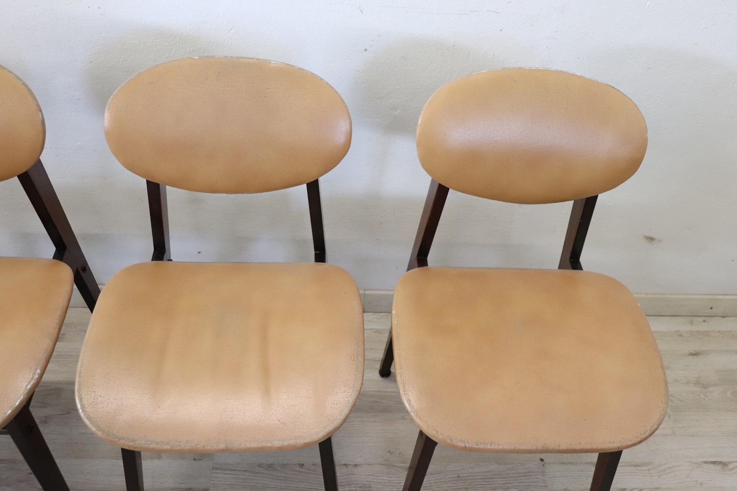 Dining Chairs in Beech Wood and Faux Leather, 1960s, Set of 6