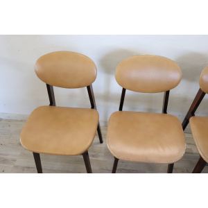 Dining Chairs in Beech Wood and Faux Leather, 1960s, Set of 6