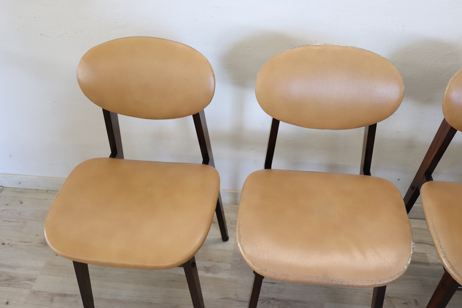 Dining Chairs in Beech Wood and Faux Leather, 1960s, Set of 6