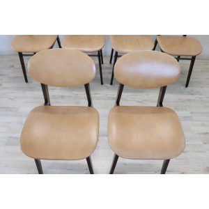 Dining Chairs in Beech Wood and Faux Leather, 1960s, Set of 6