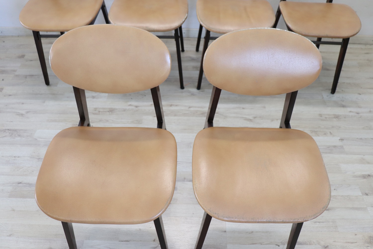 Dining Chairs in Beech Wood and Faux Leather, 1960s, Set of 6