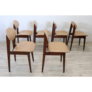 Dining Chairs in Beech Wood and Faux Leather, 1960s, Set of 6