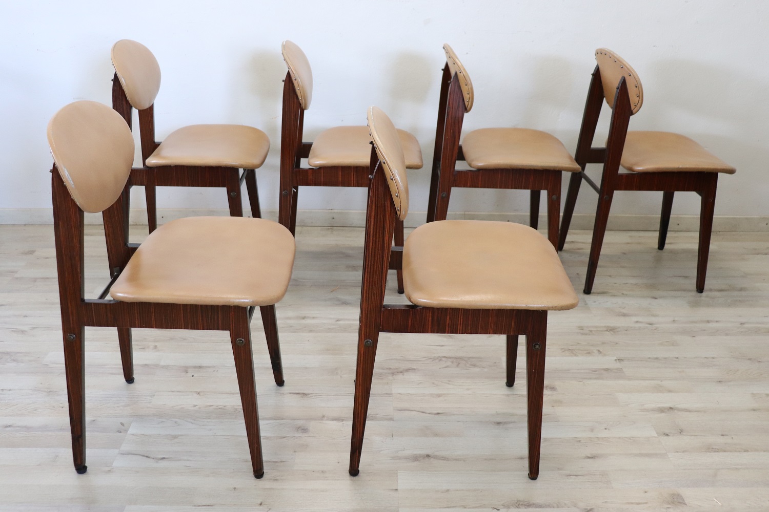 Dining Chairs in Beech Wood and Faux Leather, 1960s, Set of 6