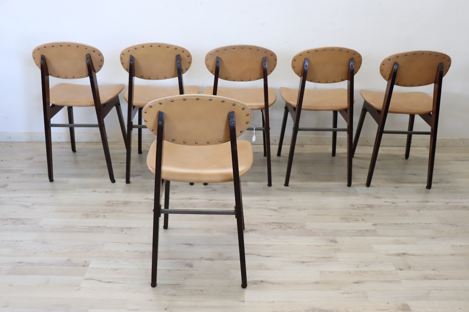 Dining Chairs in Beech Wood and Faux Leather, 1960s, Set of 6