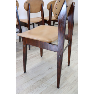 Dining Chairs in Beech Wood and Faux Leather, 1960s, Set of 6