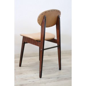 Dining Chairs in Beech Wood and Faux Leather, 1960s, Set of 6